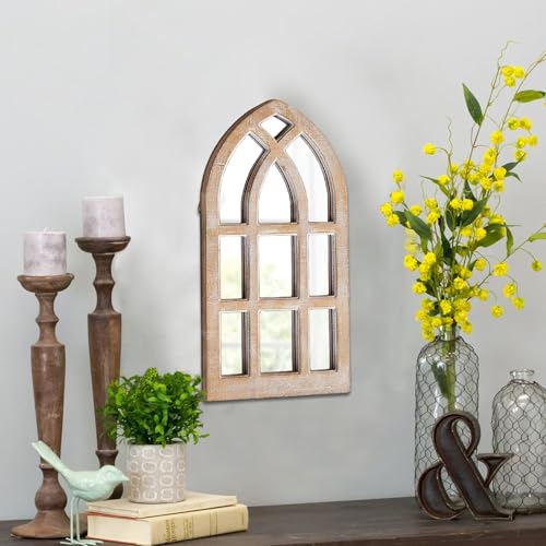 Sintosin Small Rustic Arched Window Mirrors for Wall Decor 8 X 16 Inch, Hanging Farmhouse Cathedral Window Pane Mirror, Distressed Wooden Frame Decorative Mirror for Living Room Hallway Entryway - Image 4