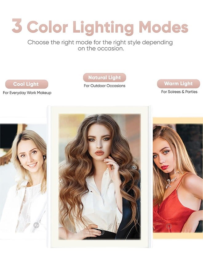 Eworld Trifold Lighted Makeup Mirror with 72 LEDs, 3 Color Modes, 1x/2x/3x Magnification, Touch Control, 90° Adjustable, Portable Vanity Mirror with Removable Storage Base (White) - Image 2