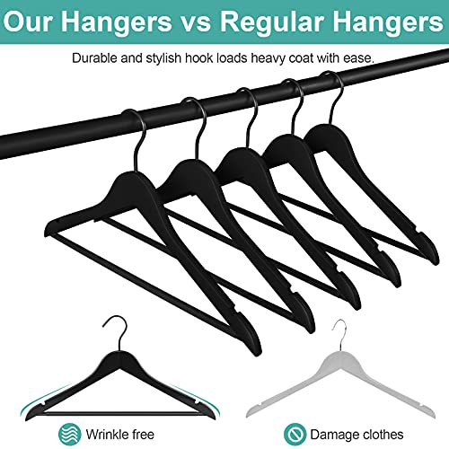 Perfecasa 20 Pack Wooden Hangers — Premium Solid Wood Suit & Coat Hangers with Non-Slip Pants Bar, Silent Coated Hooks, 360° Swivel for Closet Organization (Black) - Image 4