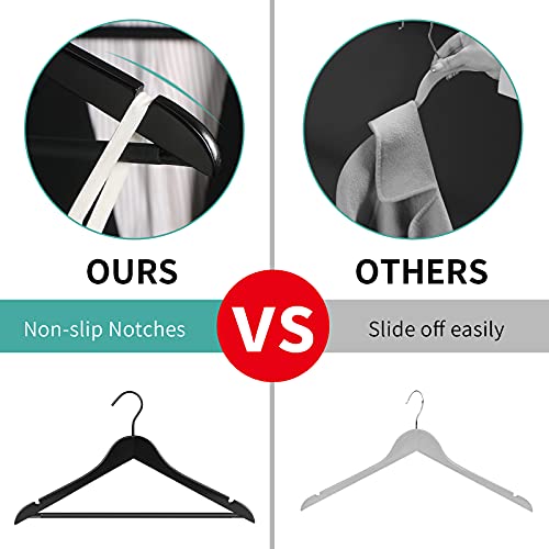 Perfecasa 20 Pack Wooden Hangers — Premium Solid Wood Suit & Coat Hangers with Non-Slip Pants Bar, Silent Coated Hooks, 360° Swivel for Closet Organization (Black) - Image 5