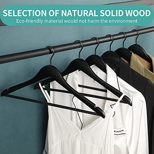 Perfecasa 20 Pack Wooden Hangers — Premium Solid Wood Suit & Coat Hangers with Non-Slip Pants Bar, Silent Coated Hooks, 360° Swivel for Closet Organization (Black) - Image 2
