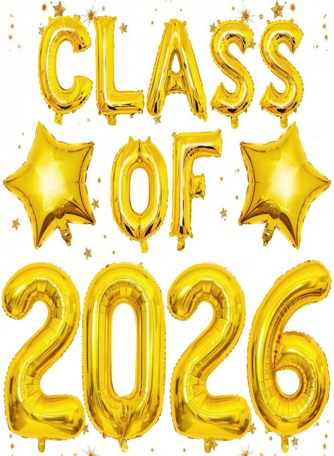 Froova Gold Class Of 2026 Balloons 32/18/16 Inch Gold Graduation Balloons Class of 2026 Decorations Golden Star Foil Balloons for Grad High School College Prom Graduation Sign Party Decorations - Image 1