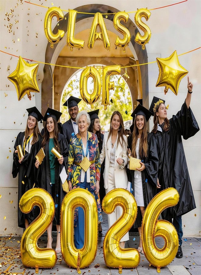 Froova Gold Class Of 2026 Balloons 32/18/16 Inch Gold Graduation Balloons Class of 2026 Decorations Golden Star Foil Balloons for Grad High School College Prom Graduation Sign Party Decorations - Image 4
