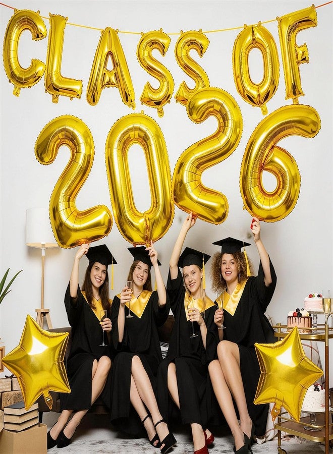 Froova Gold Class Of 2026 Balloons 32/18/16 Inch Gold Graduation Balloons Class of 2026 Decorations Golden Star Foil Balloons for Grad High School College Prom Graduation Sign Party Decorations - Image 5