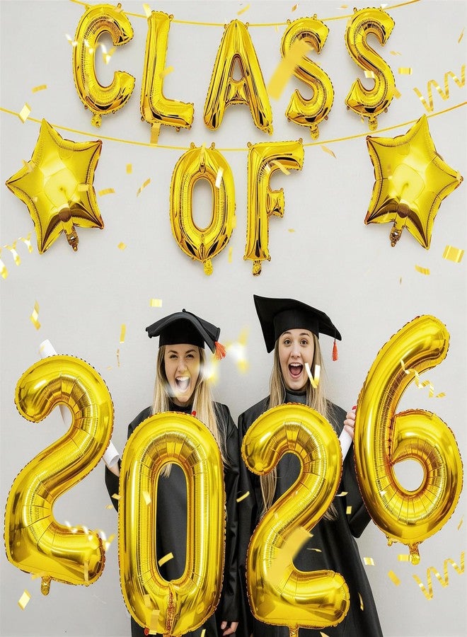Froova Gold Class Of 2026 Balloons 32/18/16 Inch Gold Graduation Balloons Class of 2026 Decorations Golden Star Foil Balloons for Grad High School College Prom Graduation Sign Party Decorations - Image 3