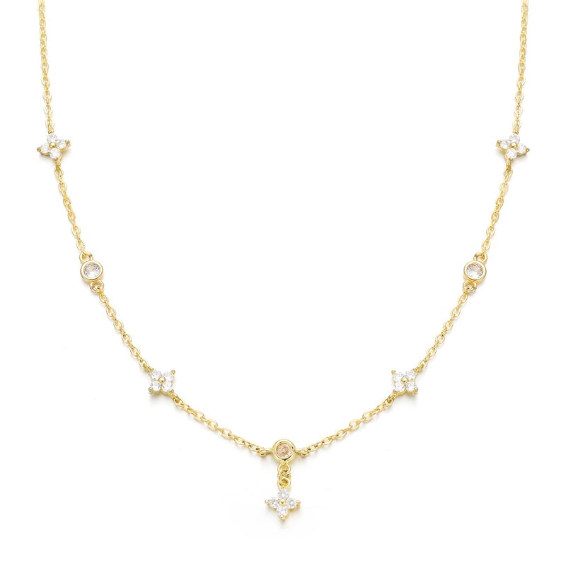 Yoosteel Easter Gifts for Womens Gold Necklace - Dainty 14k Gold Plated Necklace Choker Clover Cubic Zirconia Station Pendant Necklaces for Women Trendy Non Tarnish Prom Jewelry Gift - Image 1