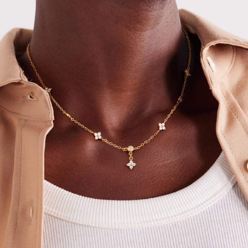 Yoosteel Easter Gifts for Womens Gold Necklace - Dainty 14k Gold Plated Necklace Choker Clover Cubic Zirconia Station Pendant Necklaces for Women Trendy Non Tarnish Prom Jewelry Gift - Image 3