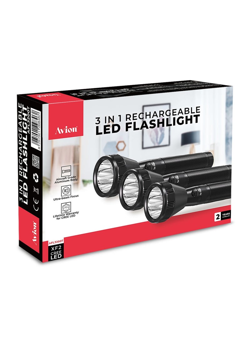 Avion 3 in 1 Rechargeable LED Flashlight |  Hyper Bright Cool White LED | 2200 Meters Range | Portable Torch | 2sc High Durable Battery, Aircraft Aluminium Body - Image 5