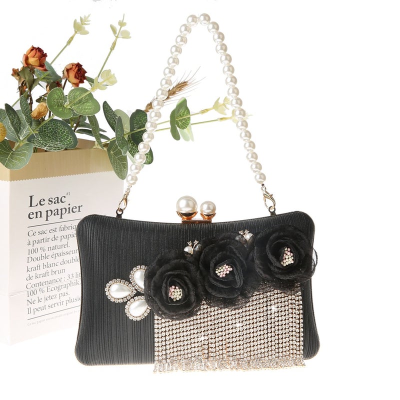 New Rhinestone Tassel Bag Banquet Handbag Square Clutch Bag Cute Flower Bag Socialite Dress Bag 0726 - Image 1