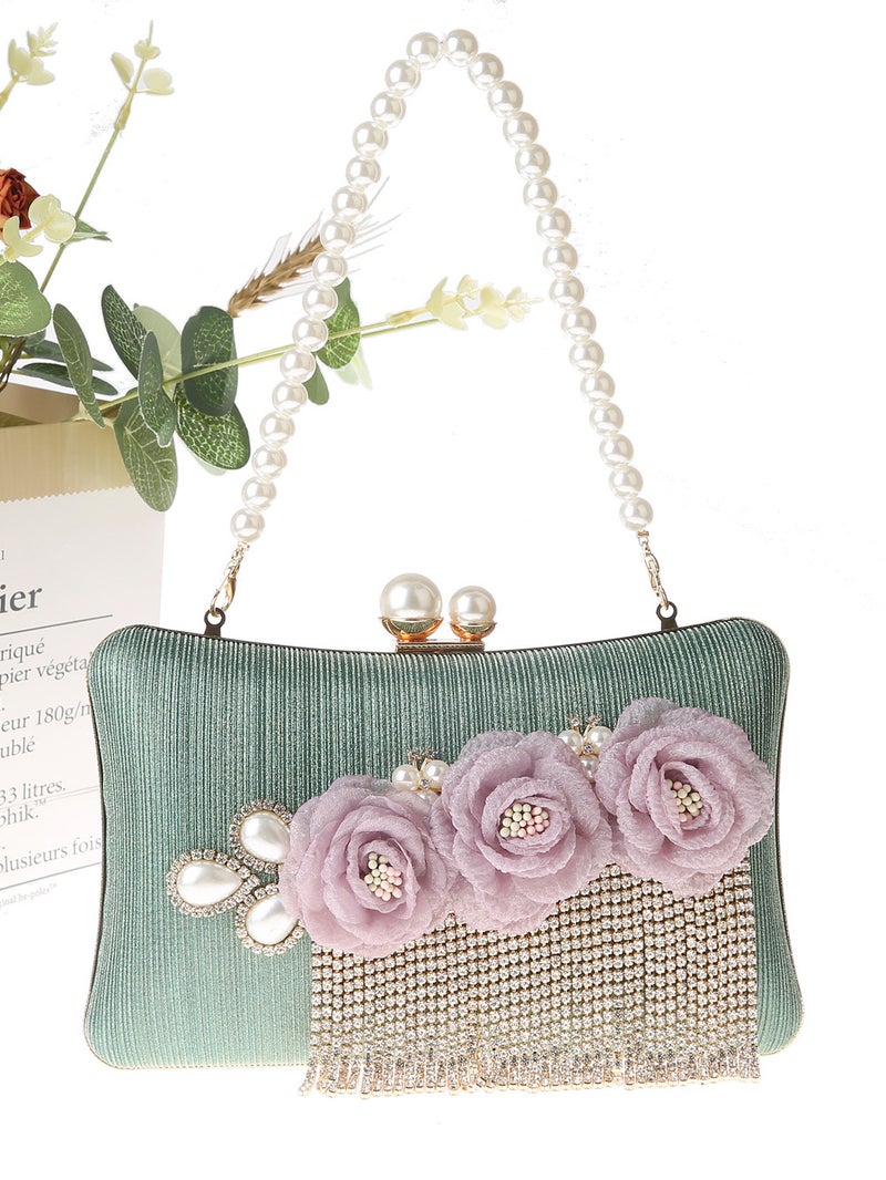 New Rhinestone Tassel Bag Banquet Handbag Square Clutch Bag Cute Flower Bag Socialite Dress Bag 0726 - Image 5