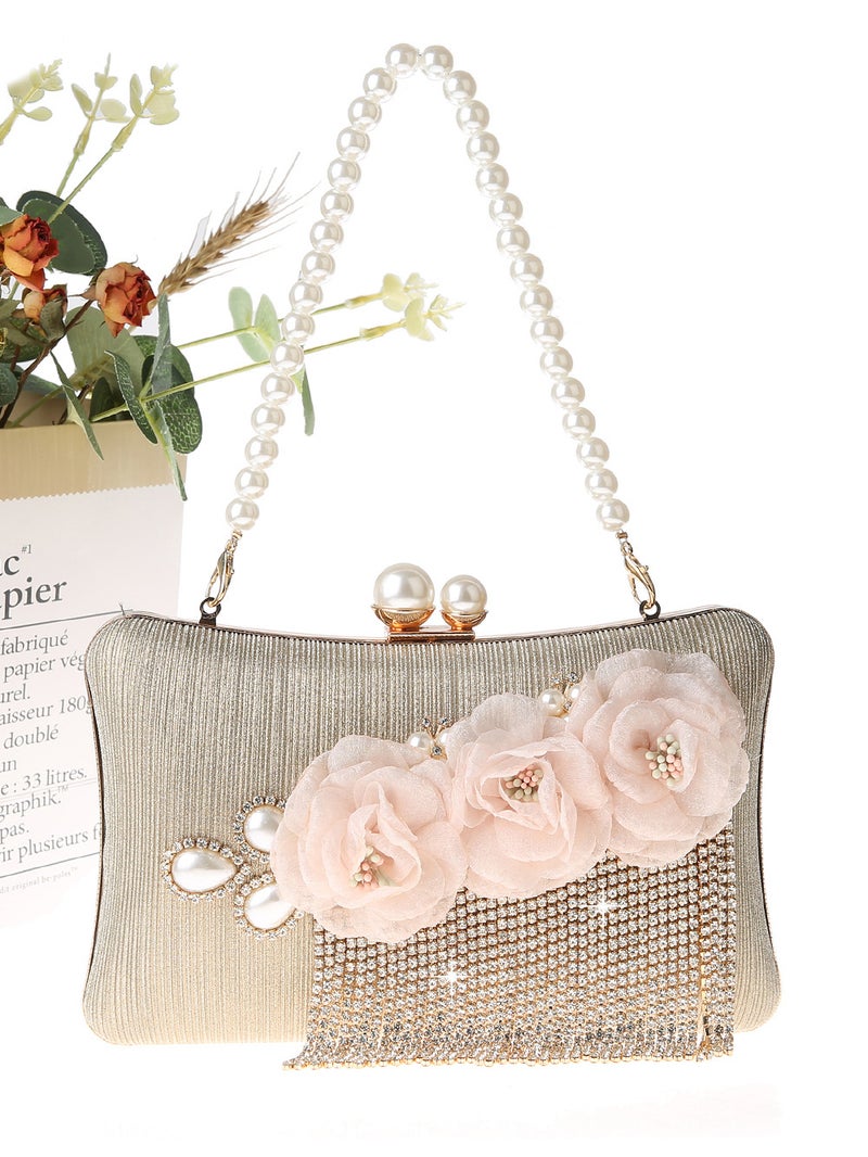 New Rhinestone Tassel Bag Banquet Handbag Square Clutch Bag Cute Flower Bag Socialite Dress Bag 0726 - Image 2