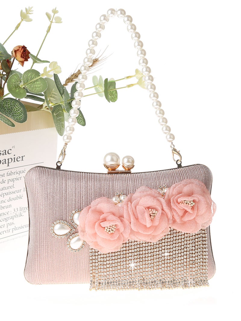 New Rhinestone Tassel Bag Banquet Handbag Square Clutch Bag Cute Flower Bag Socialite Dress Bag 0726 - Image 4