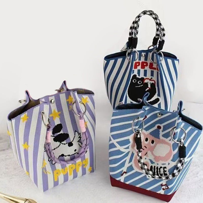 Japanese New Cartoon Cute Cat Large Capacity Portable Handbag Casual All-Match Commuter Tote Bag Bucket Bag - Image 2