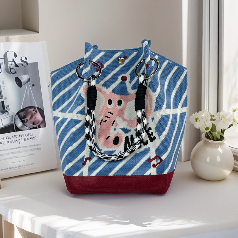 Japanese New Cartoon Cute Cat Large Capacity Portable Handbag Casual All-Match Commuter Tote Bag Bucket Bag - Image 4