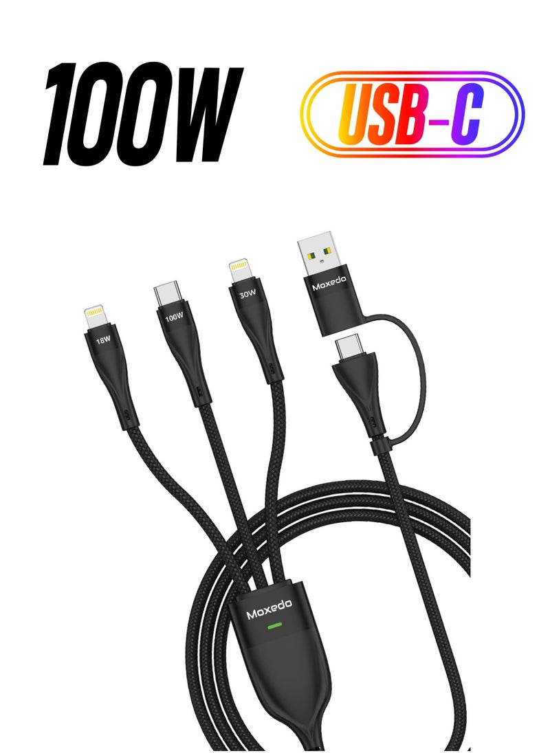 Moxedo 3 in 2 Charging Cable Interchangeable USB-A/USB-C to L (2x) / USB-C PD Fast Charging 100W 1.2m Length Braided Cable for Phones, Tablets, Headphones (Black) - pzsku/ZF97A3B6F2FFF84BF0C01Z/45/_/1738233821/9819f631-db0c-4b23-9e09-b12f2f4f3d42