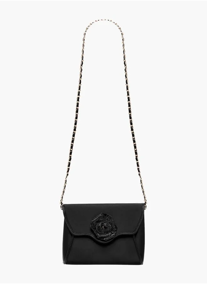 سيليست Women Floral Accent Crossbody Bag with Detachable Chain Strap and Flap Closure