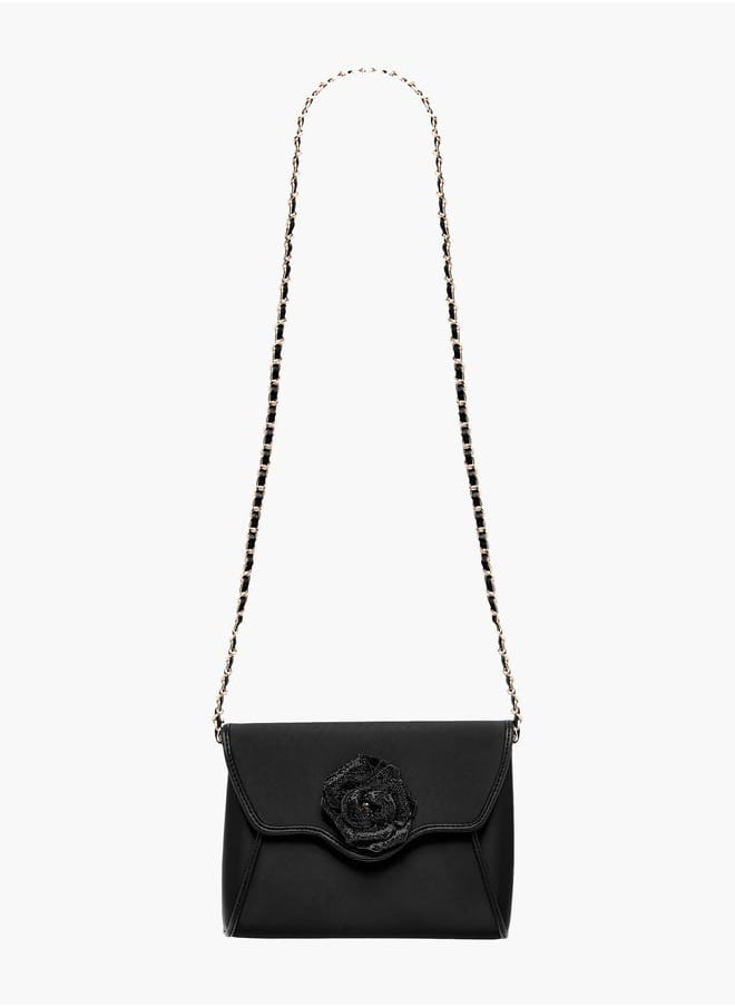 Celeste Women Floral Accent Crossbody Bag with Detachable Chain Strap and Flap Closure  - Image 2