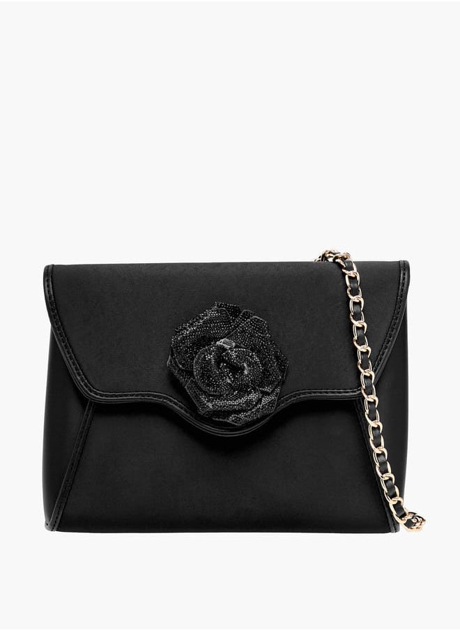 Celeste Women Floral Accent Crossbody Bag with Detachable Chain Strap and Flap Closure  - Image 1