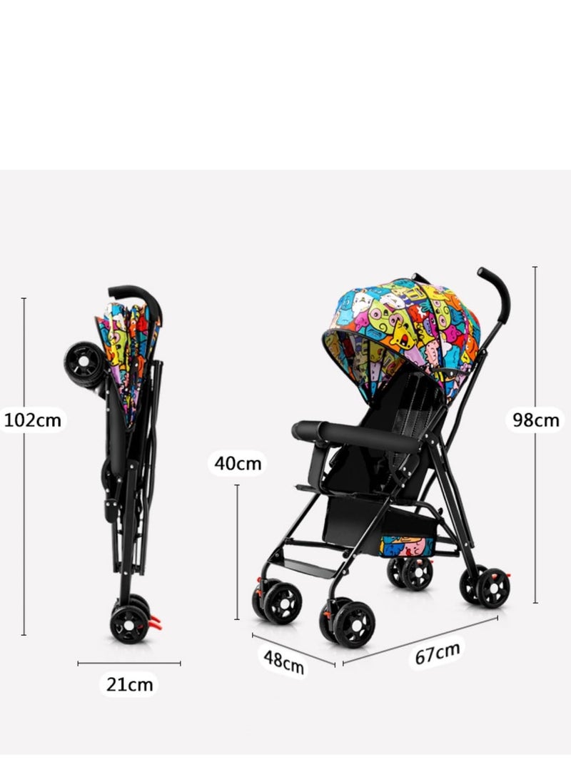 PENG GENERAL Baby Stroller, Folding Compact Travel Stroller, Small Children's Stroller with Adjustable Backrest, Footrest, Storage Basket and Extra-Large Canopy Cup Holder Black  - Image 5