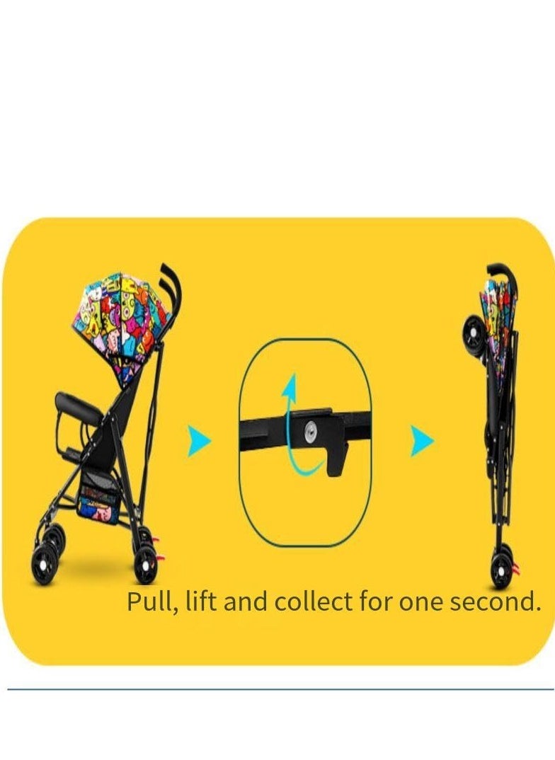 PENG GENERAL - Baby Stroller, Folding Compact Travel Stroller, Small Children's Stroller with Adjustable Backrest, Footrest, Storage Basket and Extra-Large Canopy Cup Holder Black - Image 1