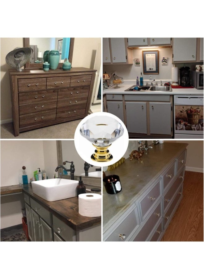 12 Pack Drawer Knobs Diamond Shaped Crystal Glass 30mm Cabinet Knobs Pull Handles (Gold) - Image 5