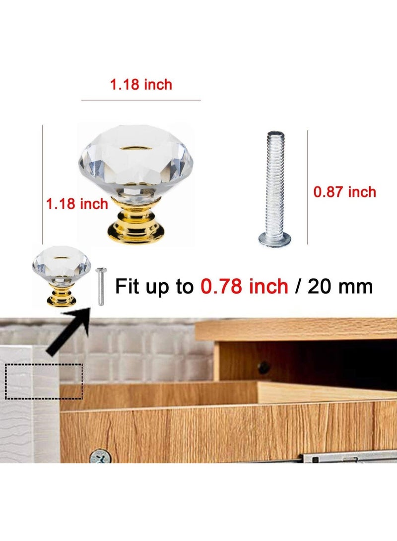 12 Pack Drawer Knobs Diamond Shaped Crystal Glass 30mm Cabinet Knobs Pull Handles (Gold) - Image 3