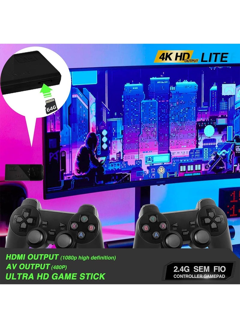 وحدة تحكم ألعاب لاسلكية، عصا ألعاب فيديو ريترو للتوصيل والتشغيل، ألعاب مدمجة 4K 1000+، 9 محاكيات كلاسيكية، 64 جيجا، مع وحدات تحكم لاسلكية مزدوجة 2.4 جيجا هرتز - Image 3