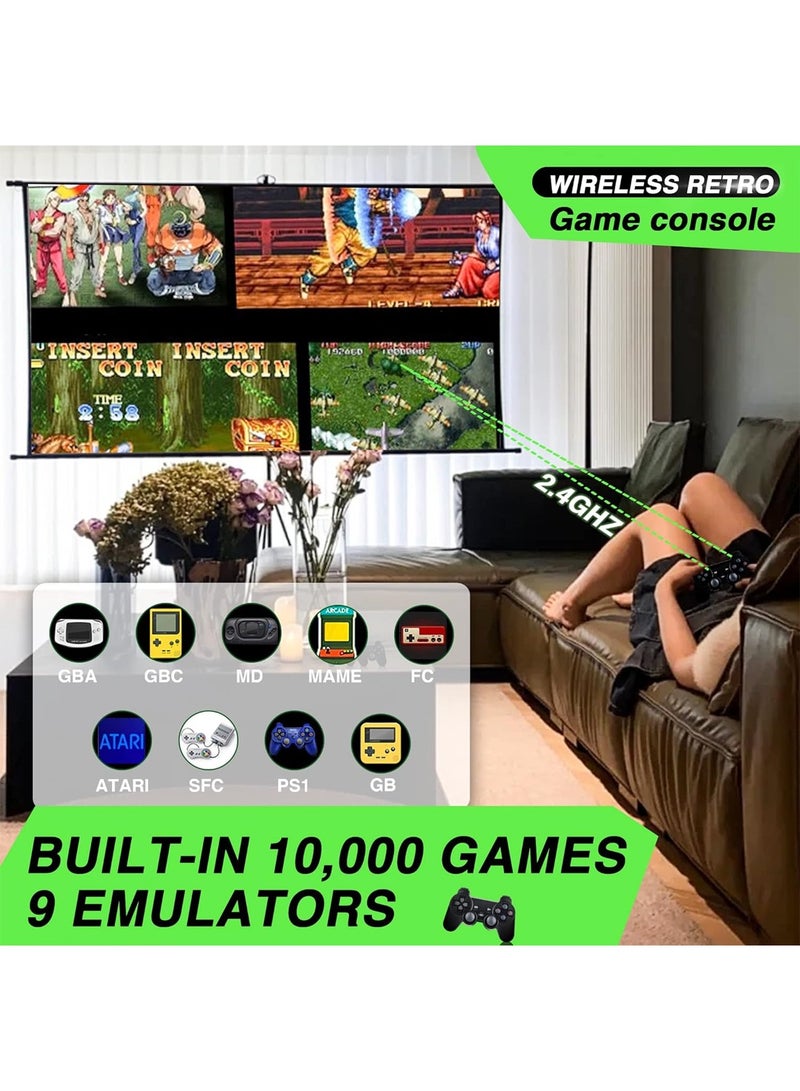 وحدة تحكم ألعاب لاسلكية، عصا ألعاب فيديو ريترو للتوصيل والتشغيل، ألعاب مدمجة 4K 1000+، 9 محاكيات كلاسيكية، 64 جيجا، مع وحدات تحكم لاسلكية مزدوجة 2.4 جيجا هرتز - Image 4