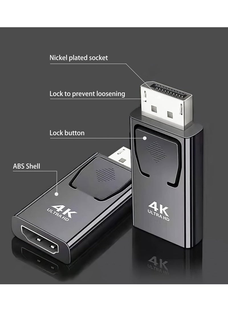 محول منفذ عرض الى HDMI، محول 4K DP الى HDMI 1.4 فولت مطلي بالنيكل لسطح المكتب واللابتوب وجهاز العرض وتلفزيون HD (منفذ ذكر الى HDMI انثى، اسود وفضي، عبوة واحدة) - Image 2
