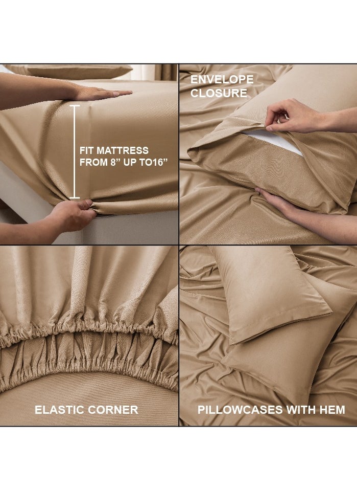 PanaX - Panax Bedding Queen Bed Sheets Set - 4 Piece Bedding - Brushed Microfiber - Shrinkage and Fade Resistant - Easy Care (COFFEE, Queen) - Image 1