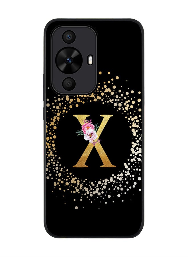 Stylizedd Rugged Black edge case for Huawei nova 12s / Huawei nova 11/ Huawei nova 12 Lite 4G,Custom Monogram Initial Letter Floral Pattern Alphabet - X (Black) - Image 1