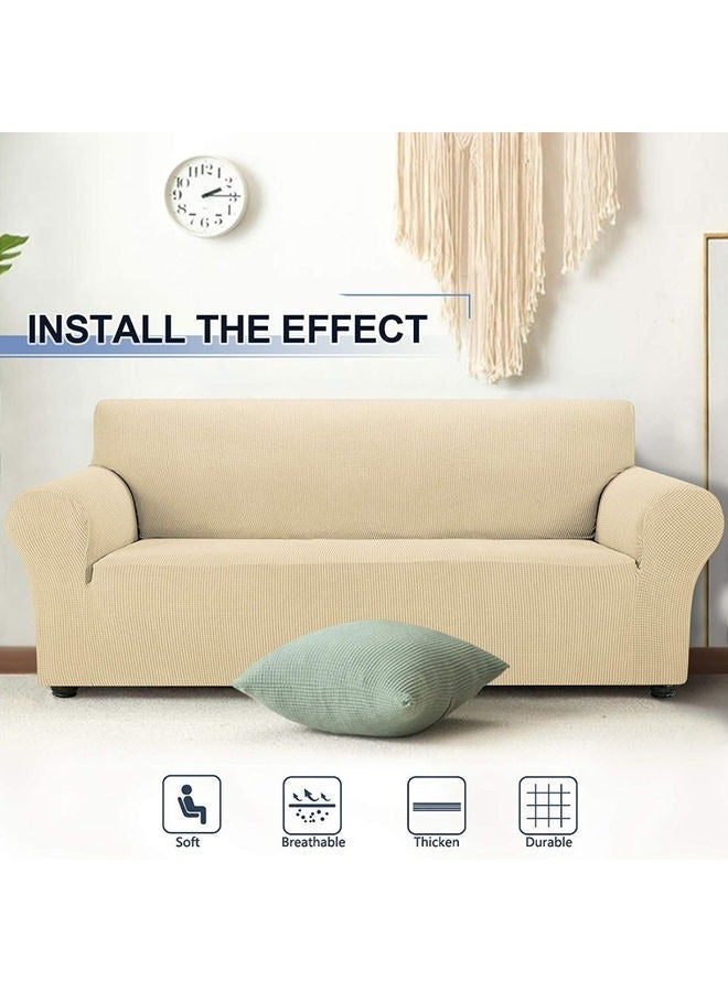 3-Seater Elastic Sofa Cover, Ultra Soft Washable Anti Slip Sofa Cover, Waterproof Sofa And Furniture Protection Cover With Elastic Bottom For Children And Pets (190x230cm, Beige) - Image 1