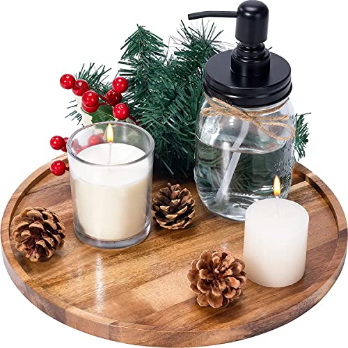 SYSI HOME Decorative Round Wooden Tray for Decor - Beautiful Acacia Wood Tray for Kitchen Dining Room Table - The Perfect Small Candle Tray for Coffee Table and Home Decor (Round) - Image 1