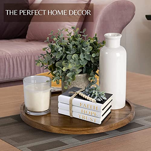 SYSI HOME Decorative Round Wooden Tray for Decor - Beautiful Acacia Wood Tray for Kitchen Dining Room Table - The Perfect Small Candle Tray for Coffee Table and Home Decor (Round) - Image 2