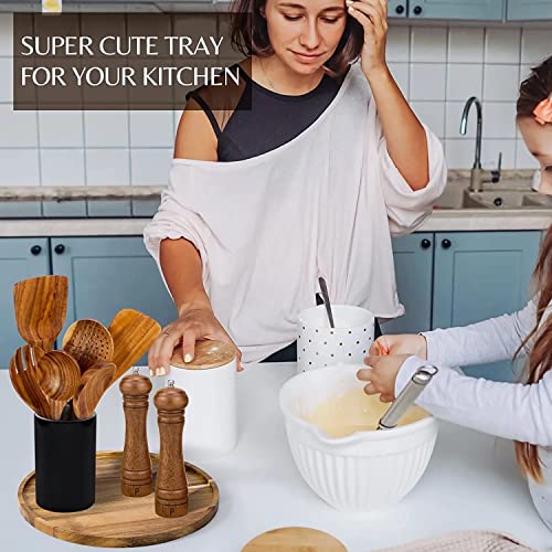 SYSI HOME Decorative Round Wooden Tray for Decor - Beautiful Acacia Wood Tray for Kitchen Dining Room Table - The Perfect Small Candle Tray for Coffee Table and Home Decor (Round) - Image 3