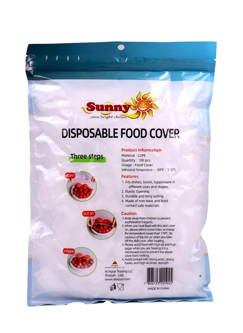 Sunny Your Bright Choice - Disposable Food Cover Plastic Food Storage Covers, Elastic Sealing, Adjustable Wrap Covers, 100 Pieces - Image 1