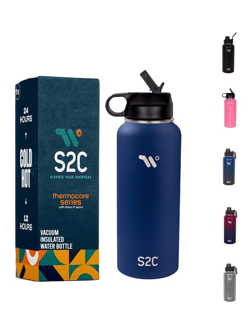 S2C Stainless Steel Water Bottle 1L,32oz Double Wall Vacuum Insulated Water Bottle, BPA Free Water Bottle for Kids School with Straw lid- Thermos Water Flask for Hot Water, Water Bottle - Image 1