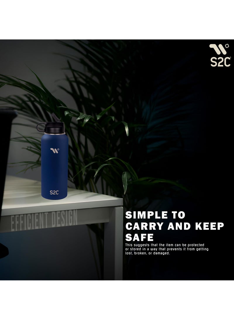 S2C Stainless Steel Water Bottle 1L,32oz Double Wall Vacuum Insulated Water Bottle, BPA Free Water Bottle for Kids School with Straw lid- Thermos Water Flask for Hot Water, Water Bottle - Image 4