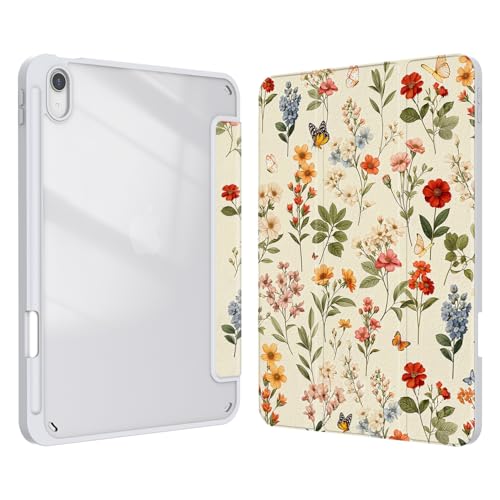 Xkladz Case for iPad (A16) 11th Generation (2025) 11 inch, iPad 10th Generation (2022) 10.9 inch, Case with Pencil Holder, Clear Back Cover Cute Design for Women Girl, Auto Sleep/Wake, Wildflower B - Image 1