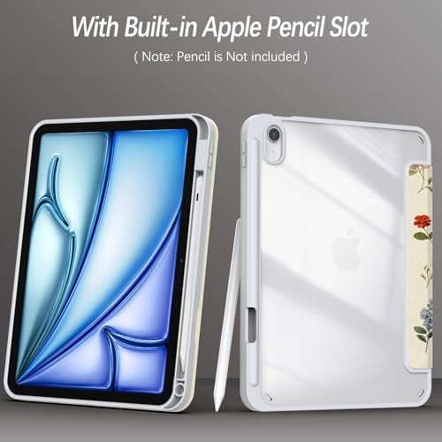 Xkladz Case for iPad (A16) 11th Generation (2025) 11 inch, iPad 10th Generation (2022) 10.9 inch, Case with Pencil Holder, Clear Back Cover Cute Design for Women Girl, Auto Sleep/Wake, Wildflower B - Image 3
