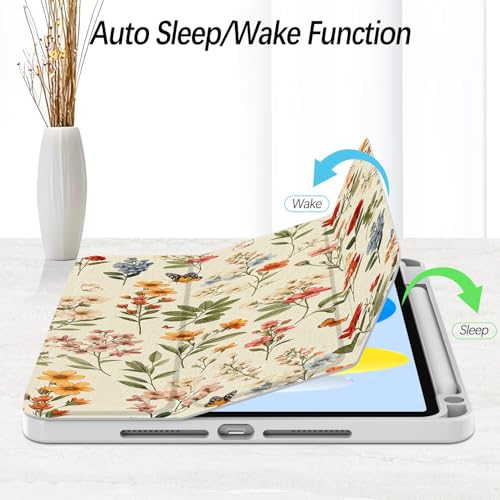 Xkladz Case for iPad (A16) 11th Generation (2025) 11 inch, iPad 10th Generation (2022) 10.9 inch, Case with Pencil Holder, Clear Back Cover Cute Design for Women Girl, Auto Sleep/Wake, Wildflower B - Image 2