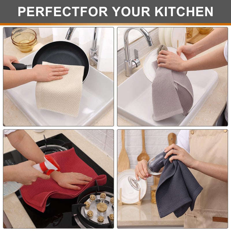 Kitinjoy 100% Cotton Waffle Weave Kitchen Towels  4-Pack Super Soft and Absorbent Kitchen Dish Towels for Drying Dishes  Kitchen Hand Towels  13 in x 28 in  Multicolor - Image 4