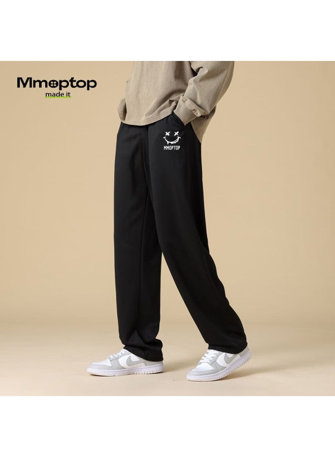 Mmoptop Trendy Printed Sweatpants For Men, Autumn And Winter Loose-fitting Wide-leg Casual Sports Pants, K1447 Black, Size M - Image 2