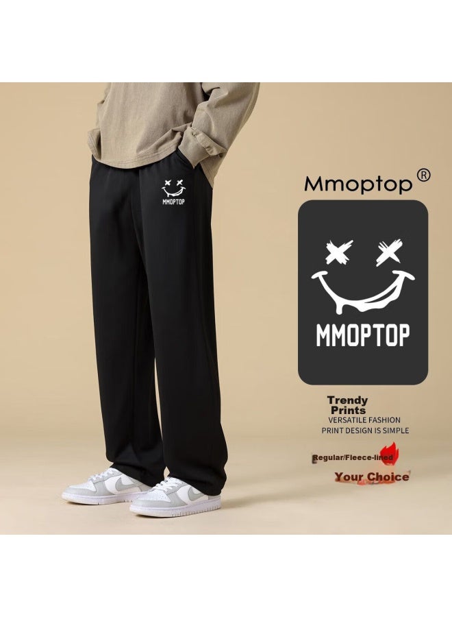 Mmoptop Trendy Printed Sweatpants For Men, Autumn And Winter Loose-fitting Wide-leg Casual Sports Pants, K1447 Black, Size M - Image 1