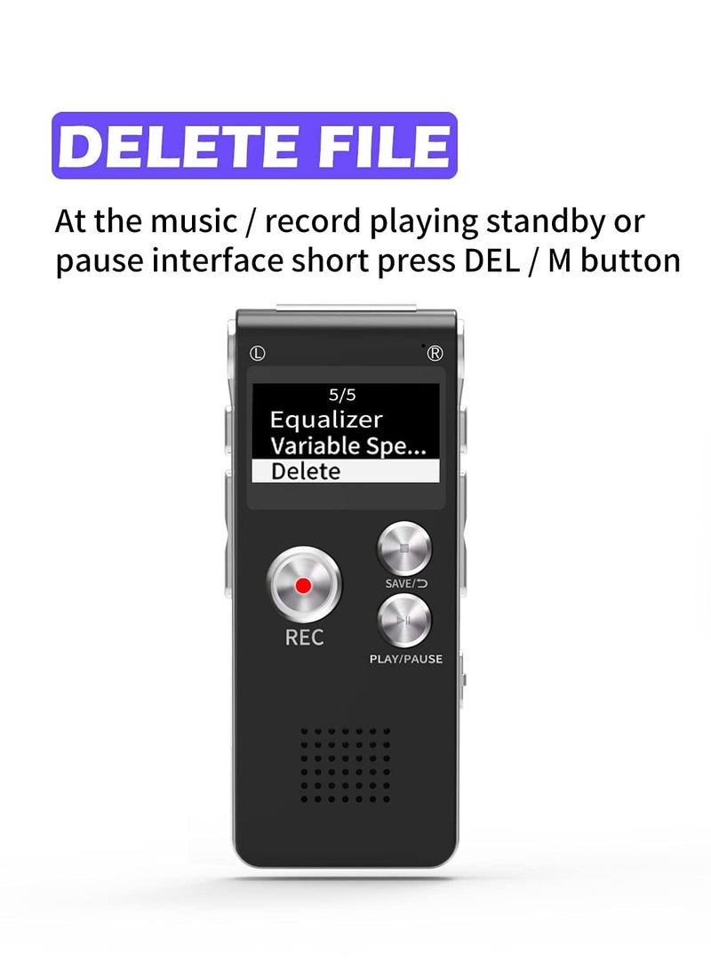 Zikra 16GB Digital Voice Recorder (Dictaphone), rechargeable USB and 30 Hours Recording, digital audio, and MP3 player, for use in meetings/interviews/lectures/class(black) - Image 3