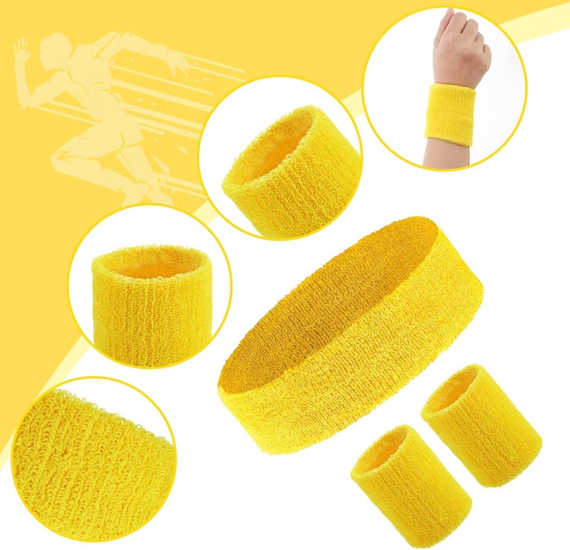 Civaner 12 Pcs 80s 90s Sweatbands Neon Sports Headbands Wristband Set for Men Women Party Cotton Headbands Terry Cloth Athletic Sweat Bands for Tennis Football Gym Outdoor Accessories - Image 3
