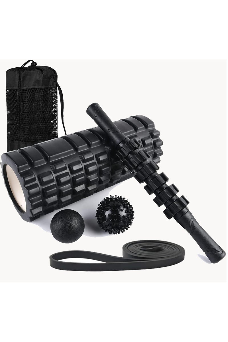 Generic Foam Roller Set, 6 in 1 Trigger Point Foam Roller for Deep Tissue Muscle Massage, High Density Fitness Exercise Foam Roller, Massage Roller, Massage Ball*2, Resistance Band for Pilates Yoga  - Image 1