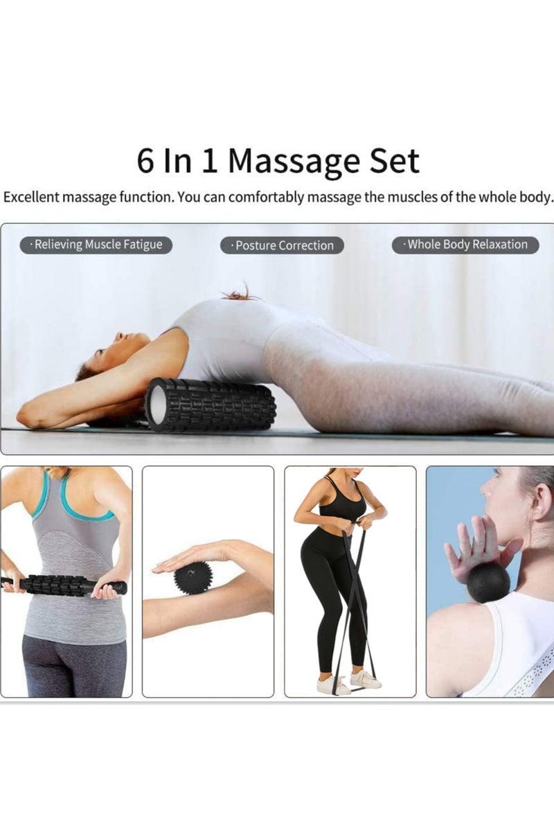 Generic Foam Roller Set, 6 in 1 Trigger Point Foam Roller for Deep Tissue Muscle Massage, High Density Fitness Exercise Foam Roller, Massage Roller, Massage Ball*2, Resistance Band for Pilates Yoga  - Image 2