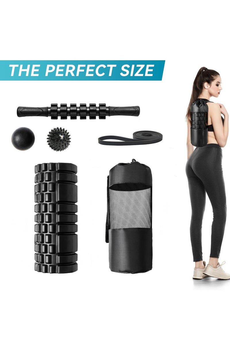 Generic Foam Roller Set, 6 in 1 Trigger Point Foam Roller for Deep Tissue Muscle Massage, High Density Fitness Exercise Foam Roller, Massage Roller, Massage Ball*2, Resistance Band for Pilates Yoga  - Image 5
