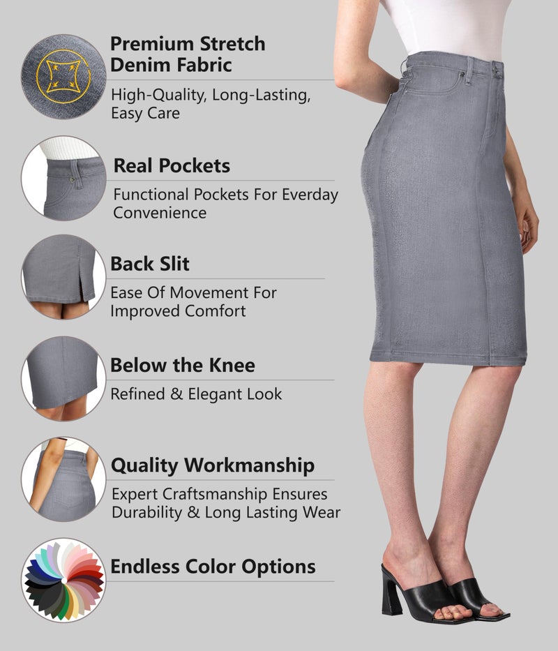 Lexi Womens Stretch Pencil Skirts with Functional Pockets, A Line & Destructed Mini Denim Skirts SKS22882 Grey 8 - Image 2